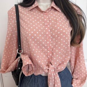 Forever 21 Pink Polka Dot Button-Down Shirt